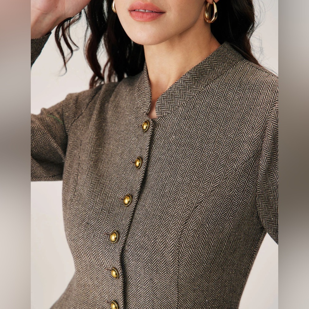 Brown Button Pleated Mini Dress - Picture 2 of 5